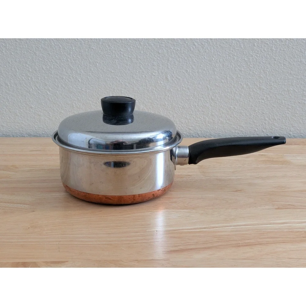 Vintage Revere Copper Maid Stainless Steel Saucepan with Lid Copper Bottom 1 Qt